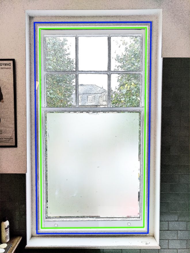 Sash Window showing possible mounting positions of a WindowSkin